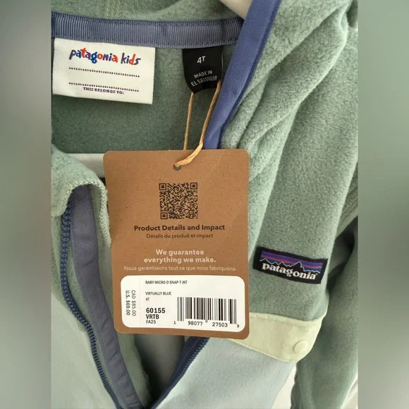 NWT 4T Patagonia Kids Two-Tone Sage & Mint Fleece Hoodie - Picture 3 of 4